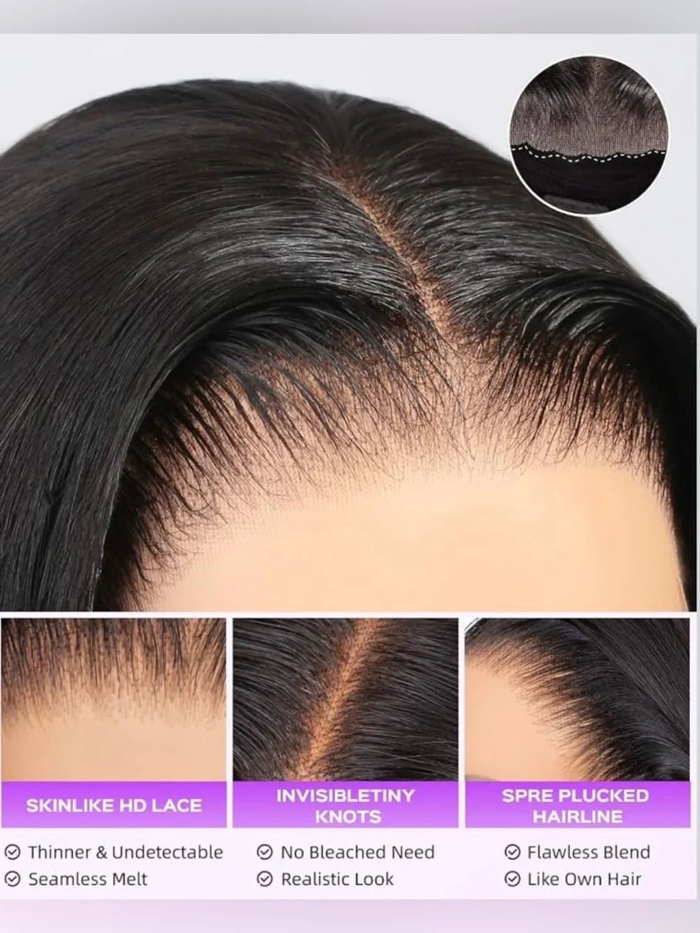 Natural Black Human Hair Straight Glueless Pre Cut 20 Inch Wig